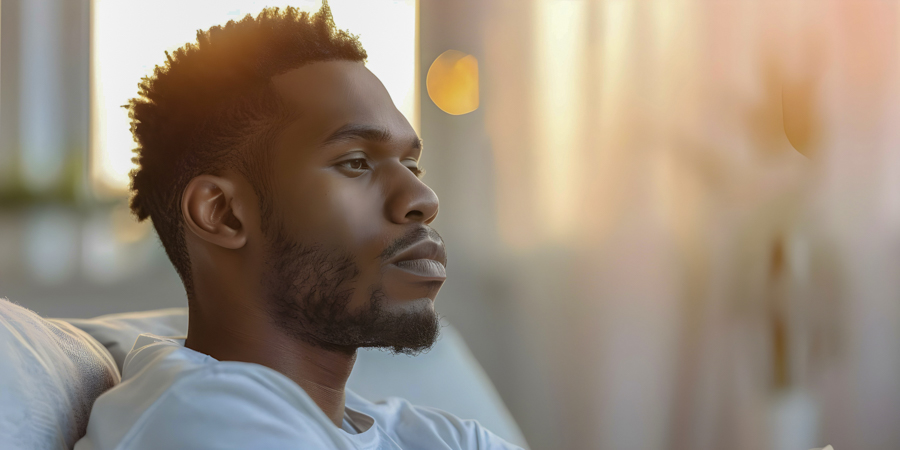 Black man receiving DBT therapy for substance abuse and mental health